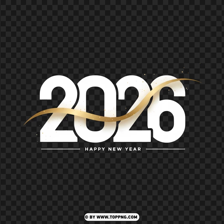 White 2026 With Gold Ribbon Sparkle PNG Transparent Background