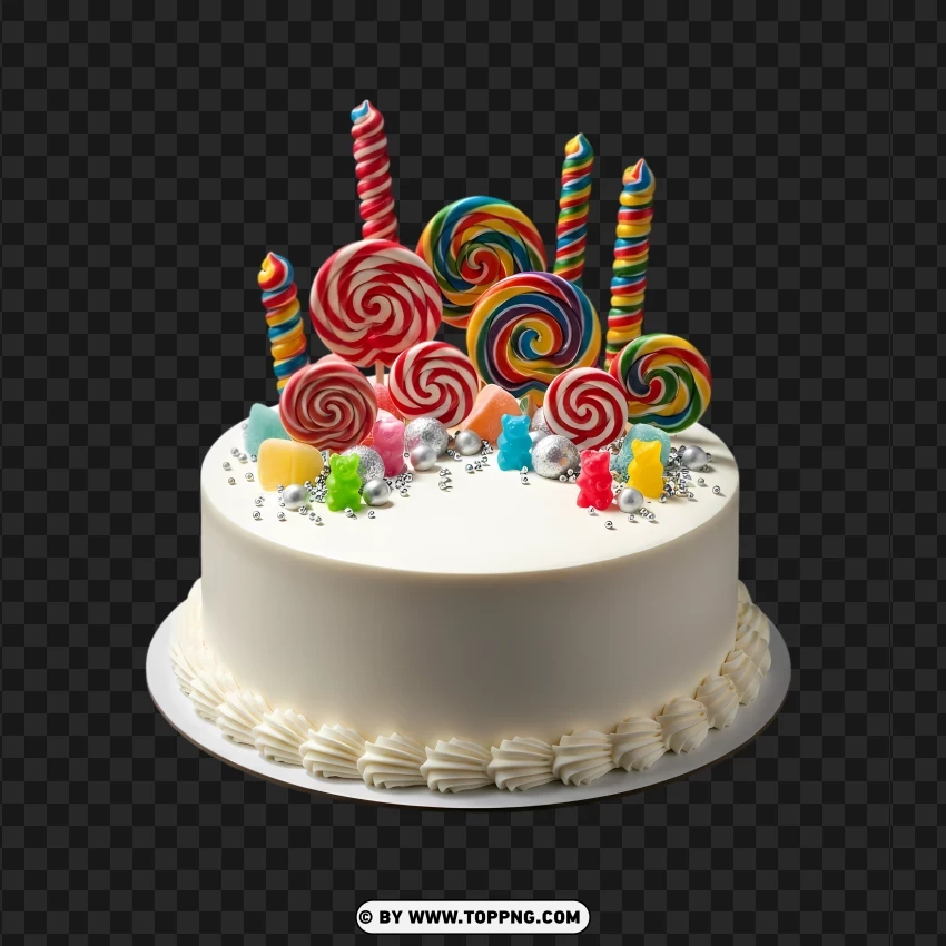White Cream Cake With Decorative Candy Toppings PNG Transparent Background