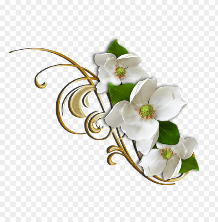 white flower with gold decorative elemant