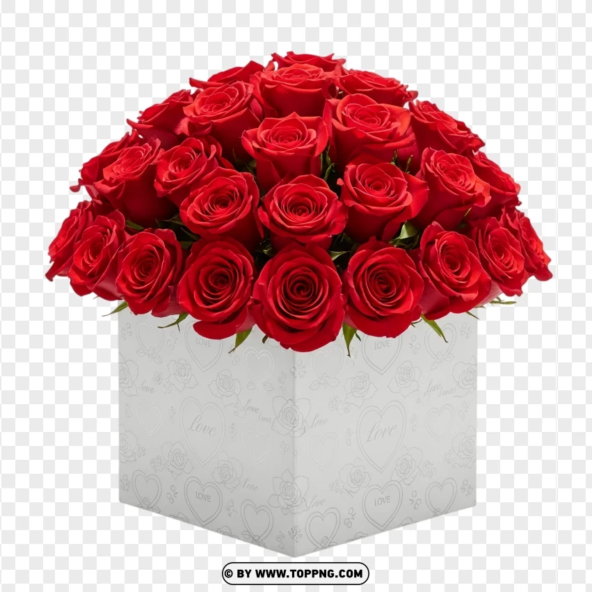 White Gift Box Filled With Red Roses PNG Transparent Background