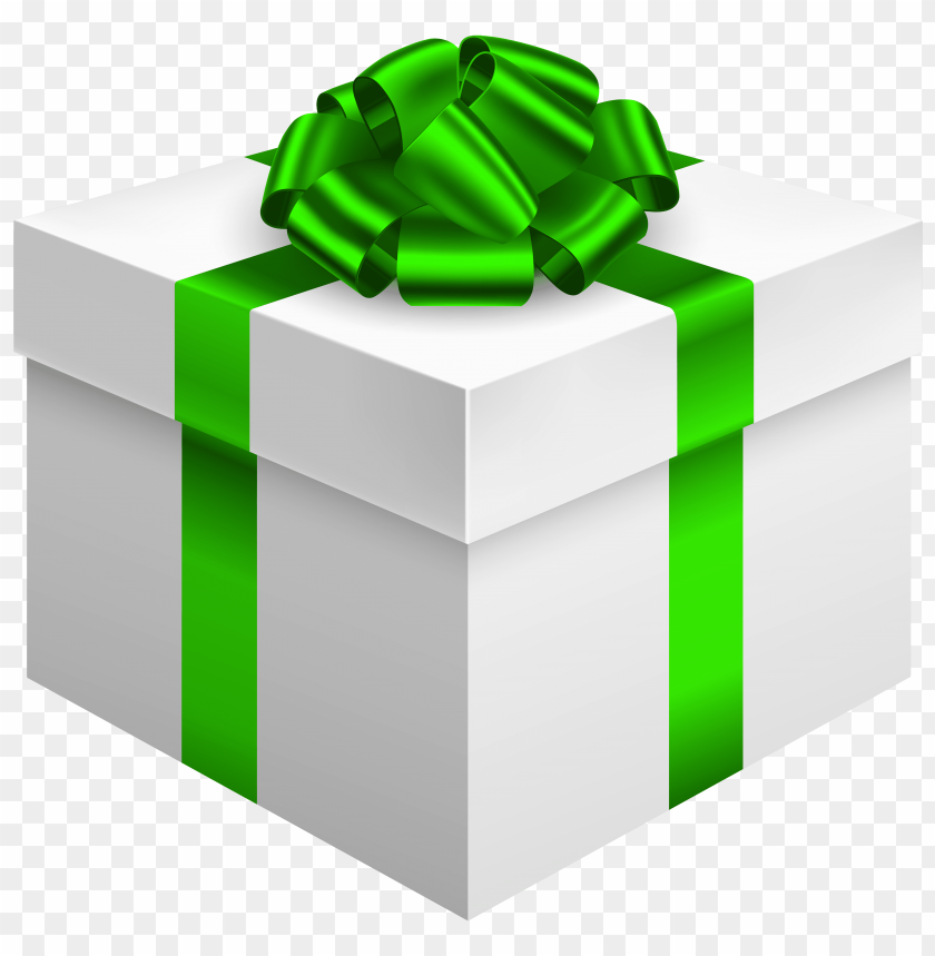 white gift box with green bow clipart png photo - 33523