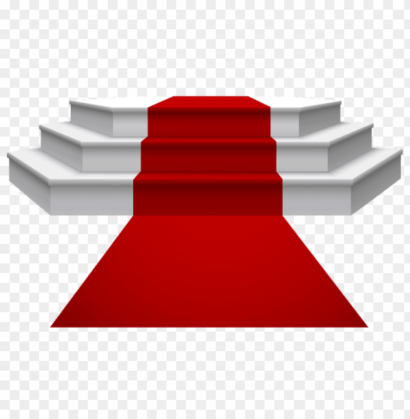 white podium with red carpet