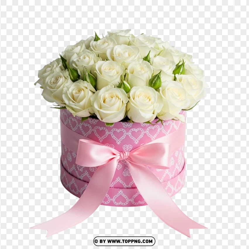 White Roses In Pink Round Box PNG Transparent Background