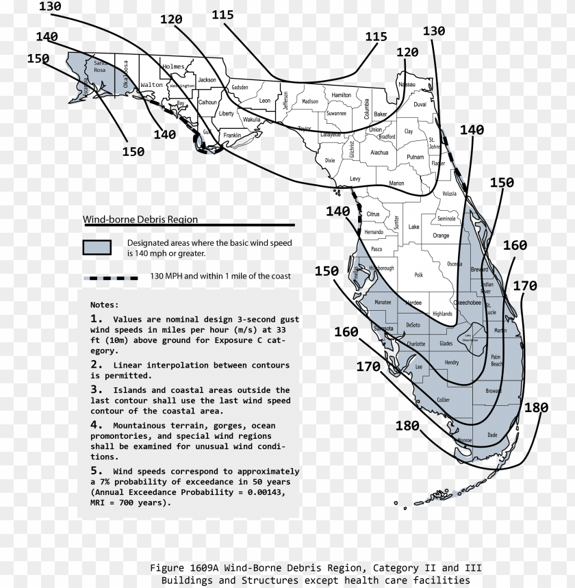 Wind-borne Debris Region Map Of Florida - Florida Building Code PNG Transparent With Clear Background ID 255424