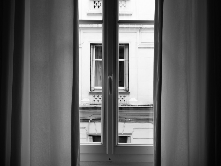 window, bw, interior, curtains, view