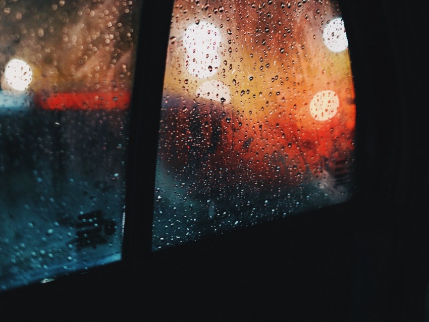 window, rain, drops, car, glass, glare