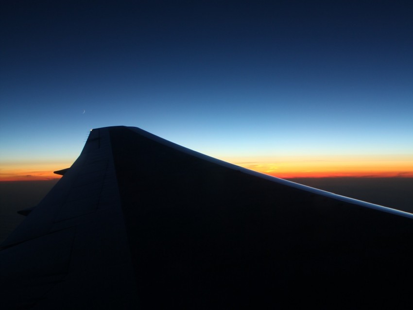 wing, dark, sky, twilight, horizon, plane
