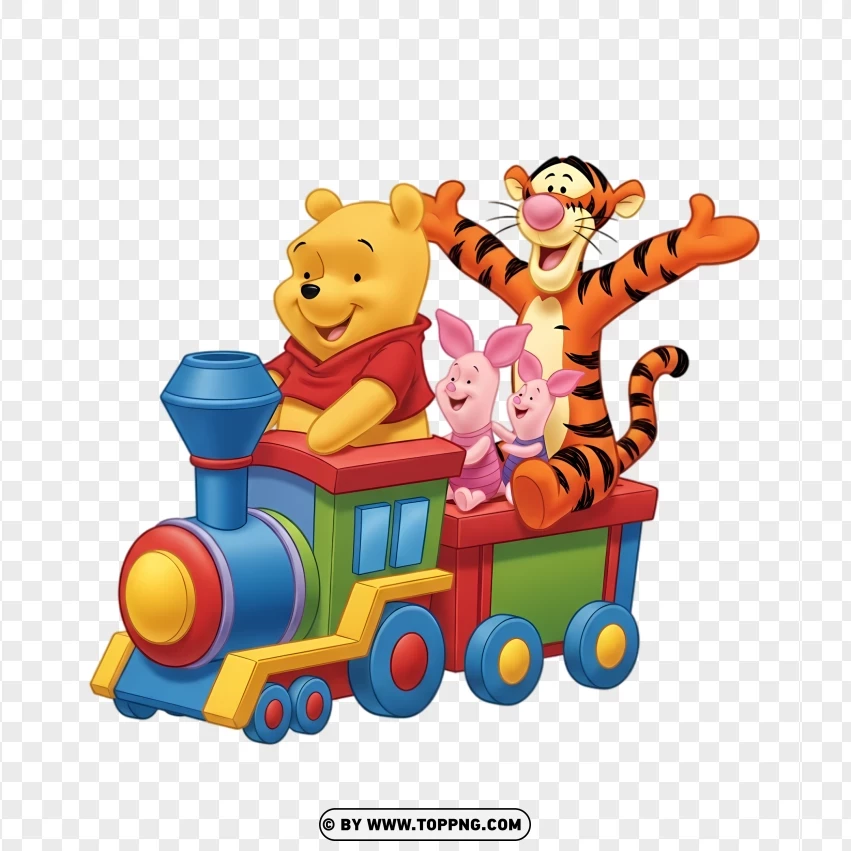 Winnie The Pooh And Friends On Toy Train PNG Transparent Background