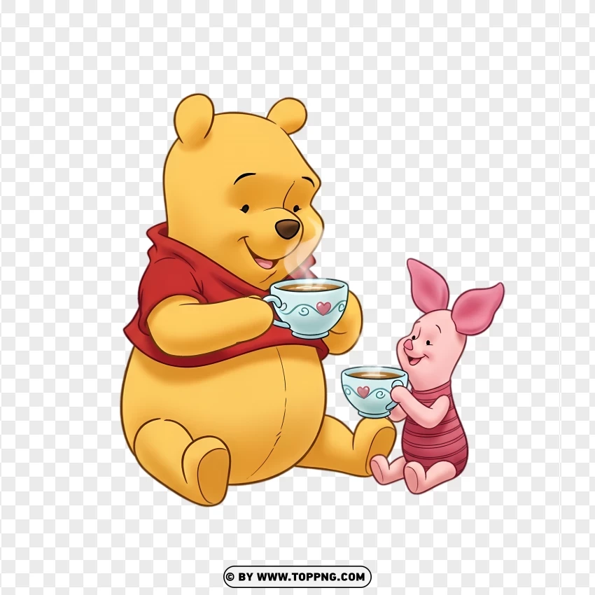 Winnie The Pooh And Piglet Sharing Tea Cups PNG Transparent Background