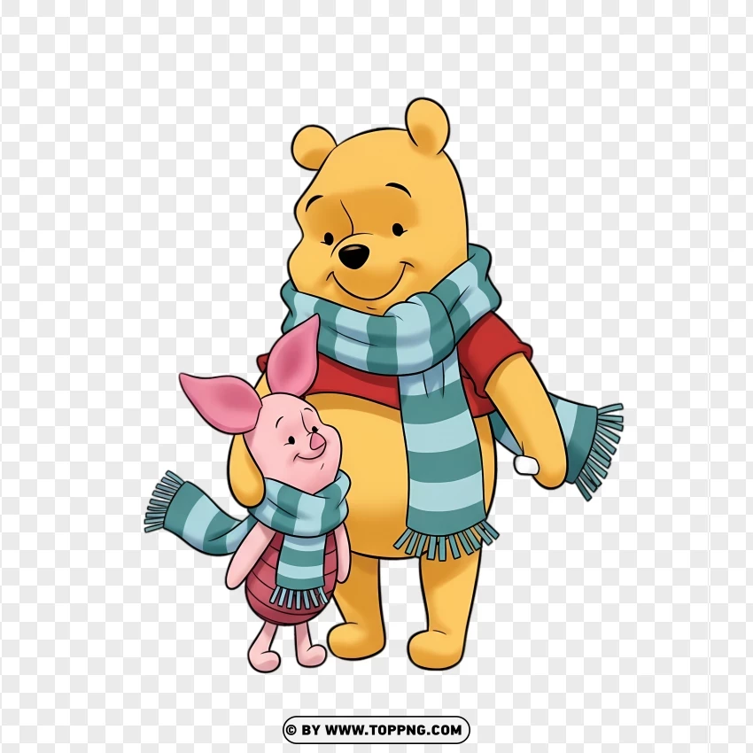 Winnie The Pooh And Piglet Wearing Scarves PNG Transparent Background