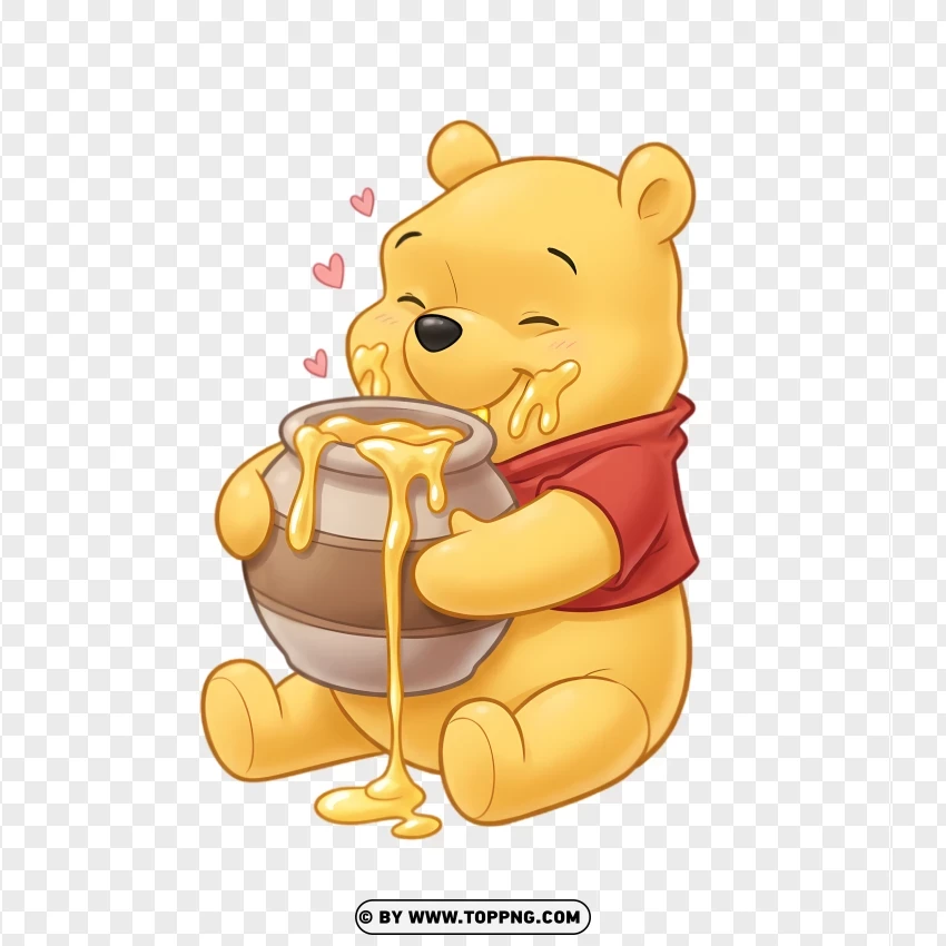 Winnie The Pooh Eating Honey Directly From The Jar PNG Transparent Background