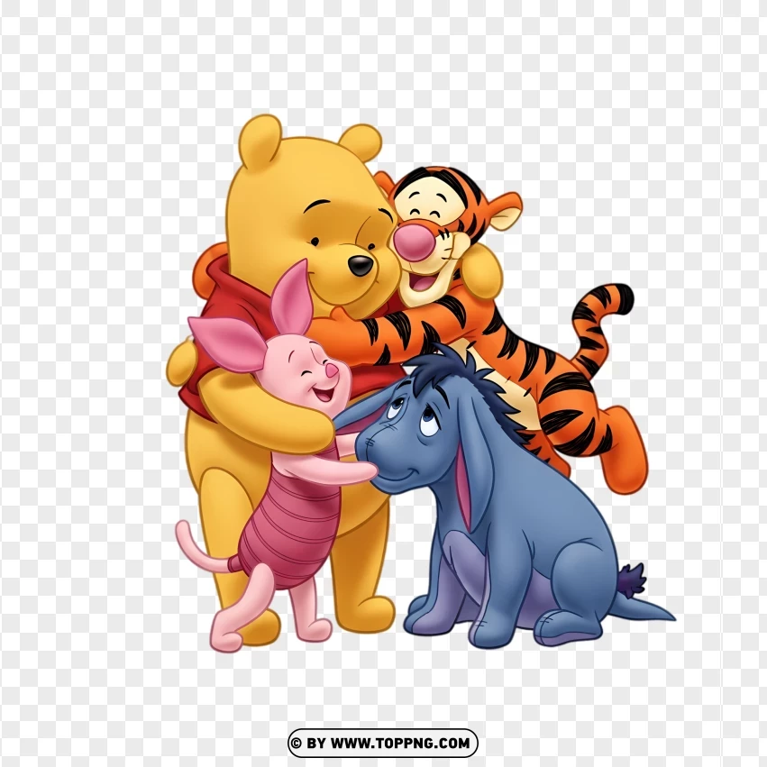 Winnie The Pooh Family Hug Clipart PNG Transparent Background
