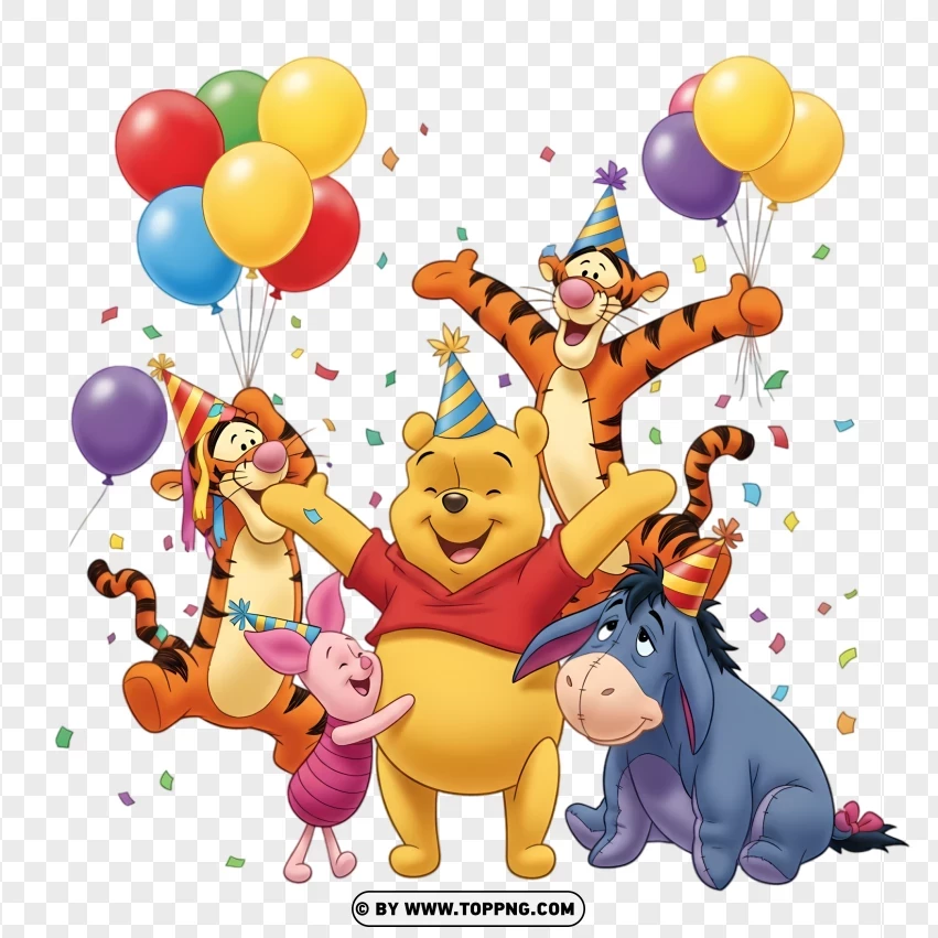 Winnie The Pooh Friends Celebration PNG Transparent Background