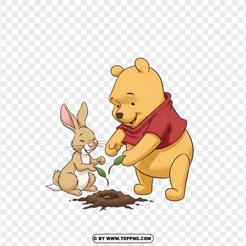 Winnie The Pooh Helping Rabbit Plant Seeds PNG Transparent Background