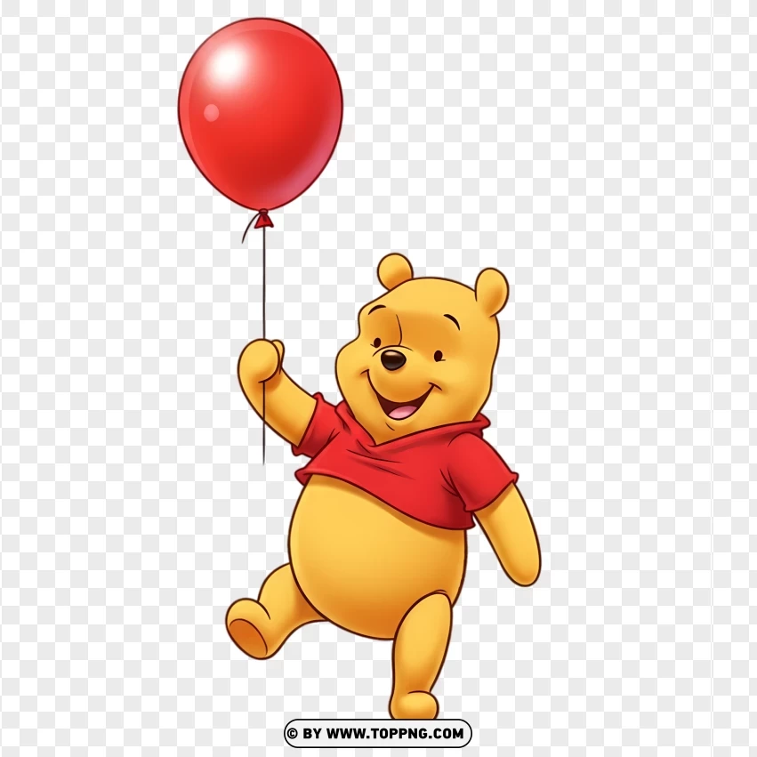 Winnie The Pooh Holding Balloon Cartoon PNG Transparent Background