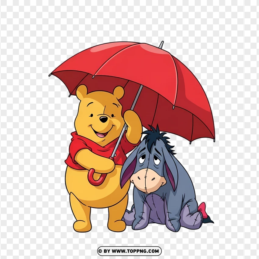 Winnie The Pooh Holding Umbrella With Eeyore PNG Transparent Background