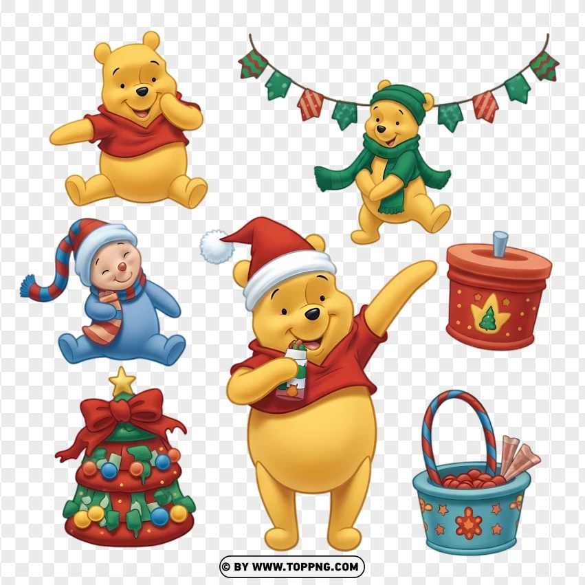Winnie The Pooh Holiday Celebration Clipart Set PNG Transparent Background