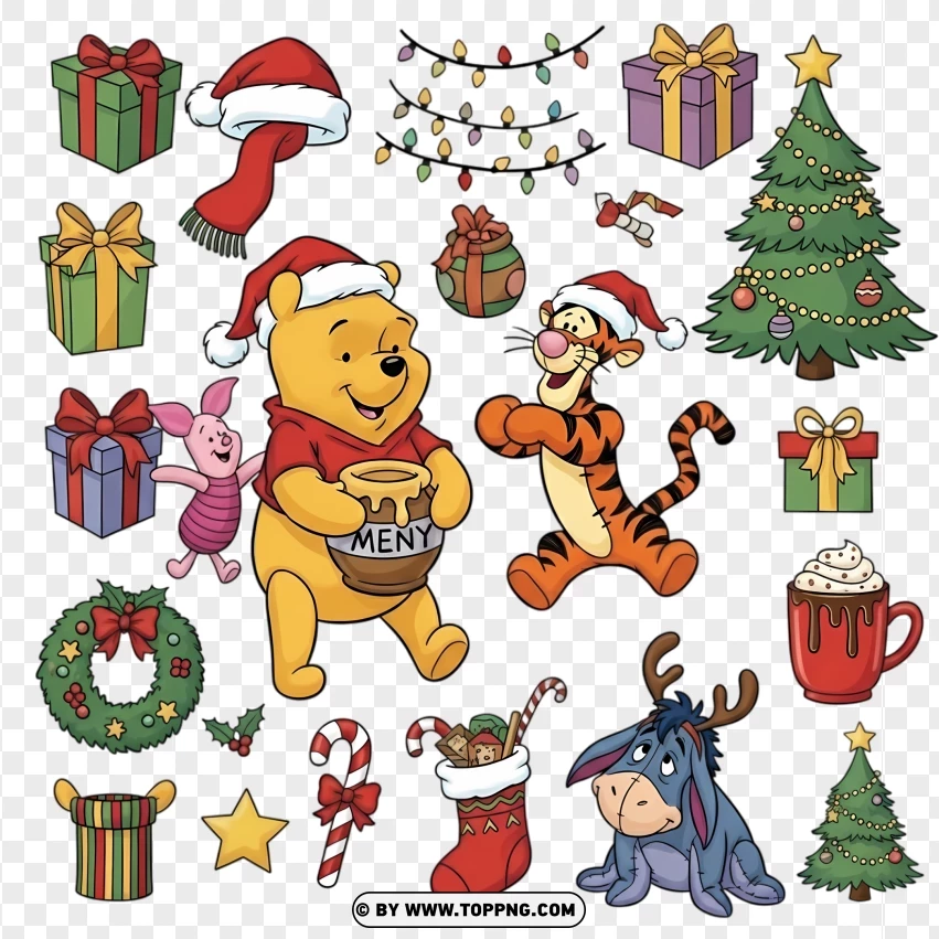 Winnie The Pooh Joyful And Festive Clipart Pack PNG Transparent Background
