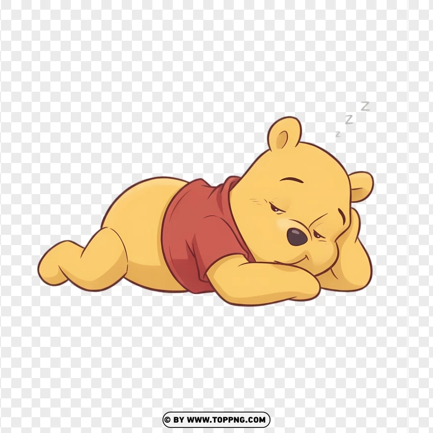 Winnie The Pooh Lying Down With Sleepy Eyes PNG Transparent Background