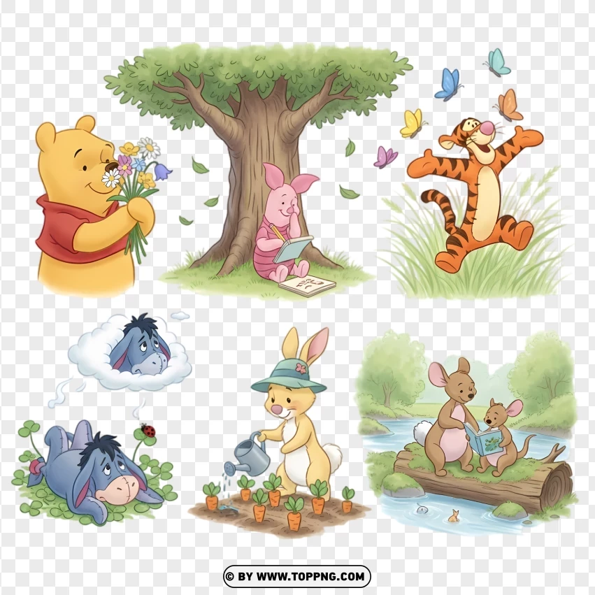 Winnie The Pooh Nature Moments Clipart Pack PNG Transparent Background