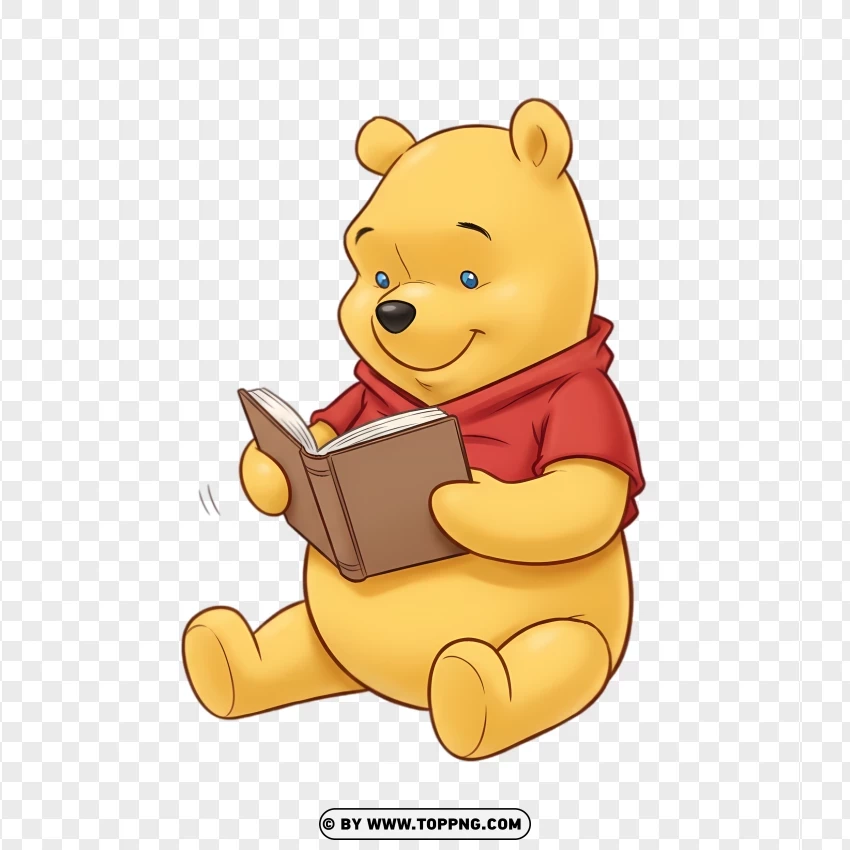 Winnie The Pooh Reading A Small Book PNG Transparent Background