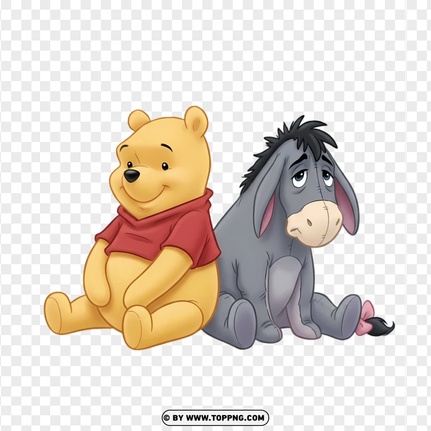 Winnie The Pooh Sitting Beside Eeyore PNG Transparent Background