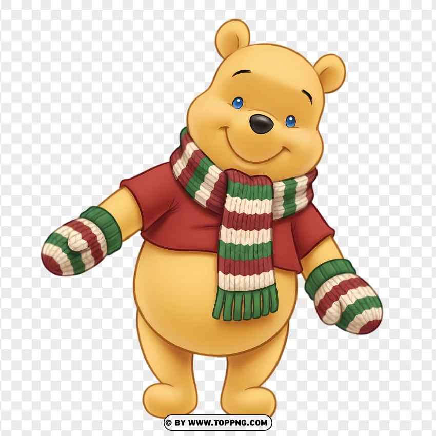 Winnie The Pooh Wearing Scarf And Mittens PNG Transparent Background