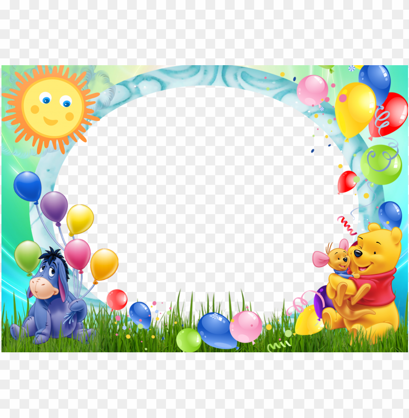 Winnie The Pooh With Balloons Kids Transparent Frame Background Best Stock Photos