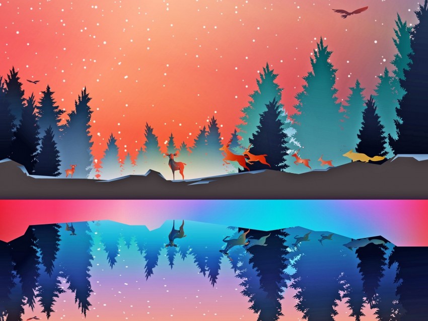 winter, animals, art, vector, forest, reflection png - Free PNG Images |  TOPpng