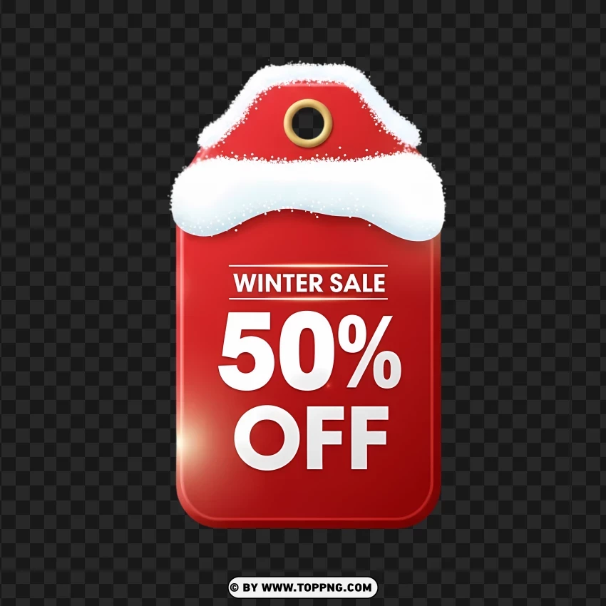 Winter Holiday Sale Sign In Red With 50 Percent Offer PNG Transparent Background