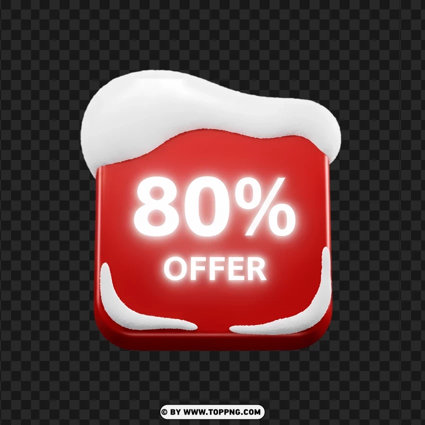Winter Red Discount Tag Showing 80% PNG Transparent Background