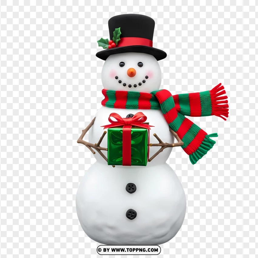 Winter Snowman With Wrapped Gift PNG Transparent Background
