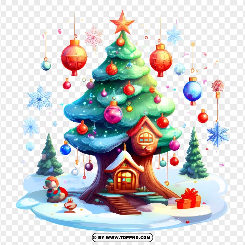 Winter Wonderland Christmas Tree Cartoon PNG Transparent Background