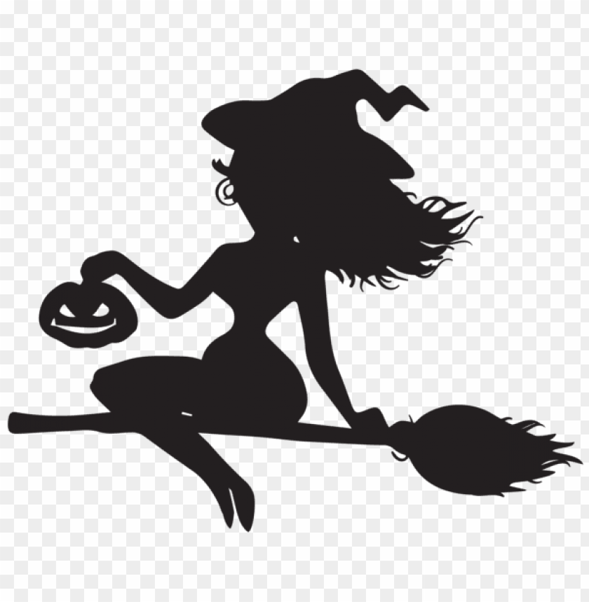 witch on broom silhouette png png images background -  image ID is 56487