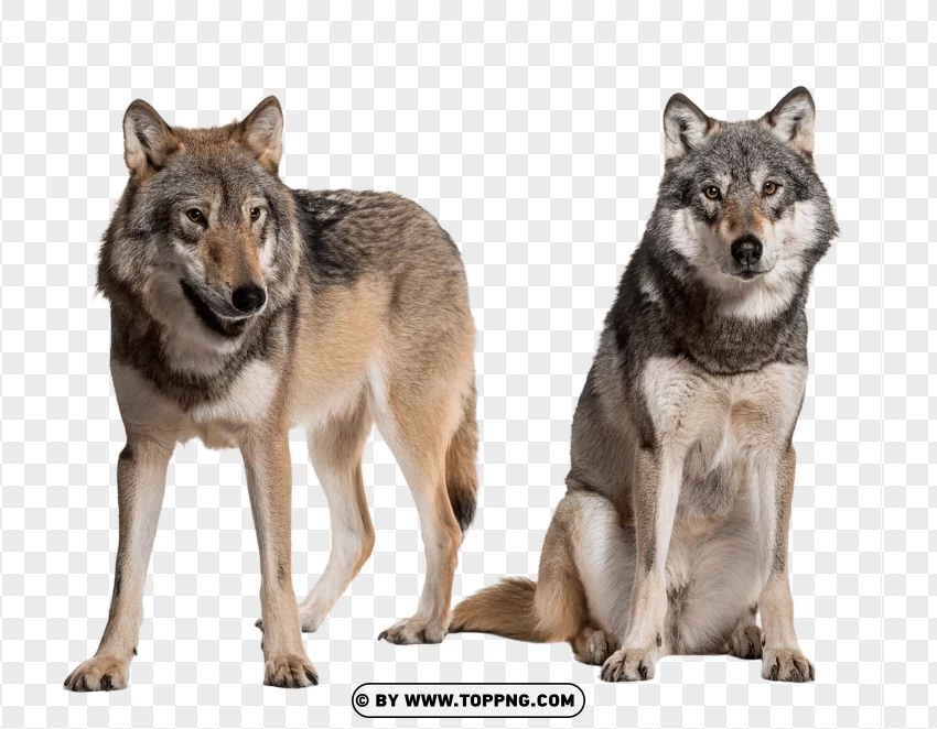 Two Wolves Standing PNG Transparent Background
