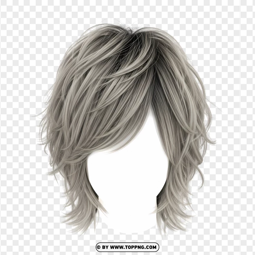 Wolf cut hairstyle – gray and silver, tousled layers