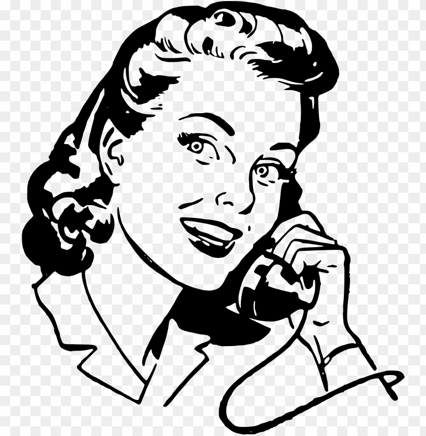 Woman On Telephone - Retro Woman On Phone PNG Image With Transparent Background