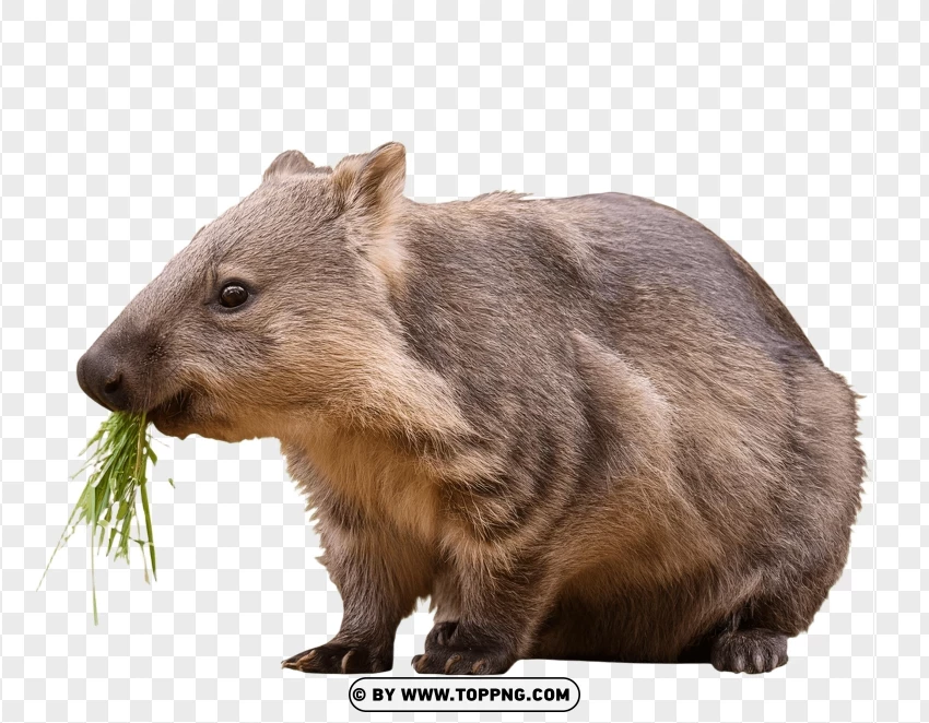 Two Wombats Eating Grass PNG Transparent Background