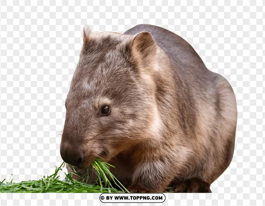 Wombat Eating Grass PNG Transparent Background