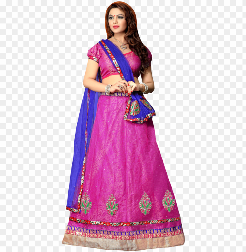 Women Chanderi Lehenga Choli Lehenga Pink With Blue Designs PNG Image With Transparent Background