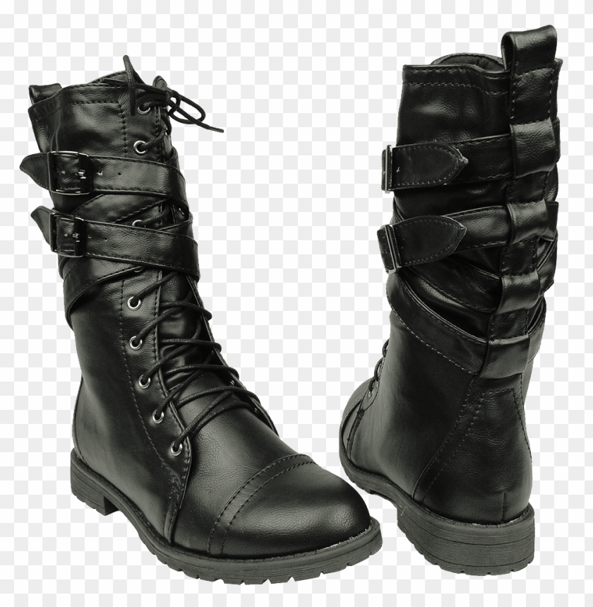 womens mid calf cross strap buckle combat boots png - Free PNG Images ID 24007
