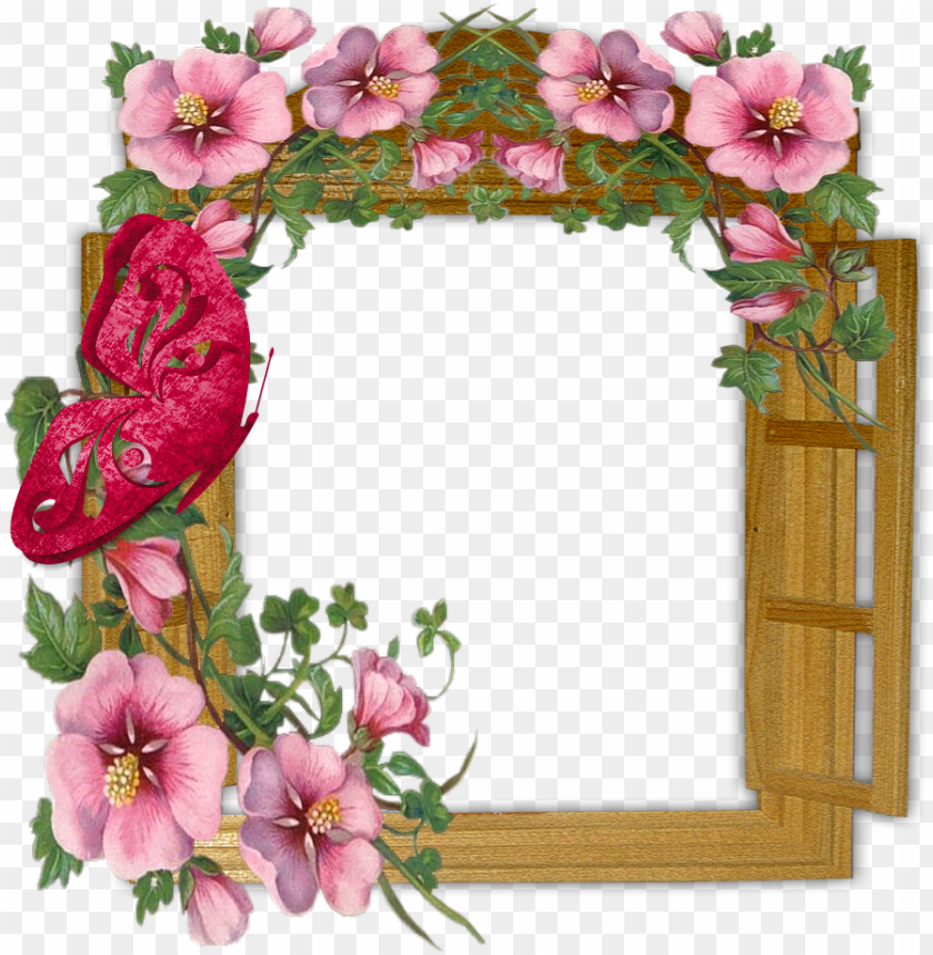 free PNG wooden winow with flowers and butterfly transparent - flowers photo frame download PNG image with transparent background PNG images transparent