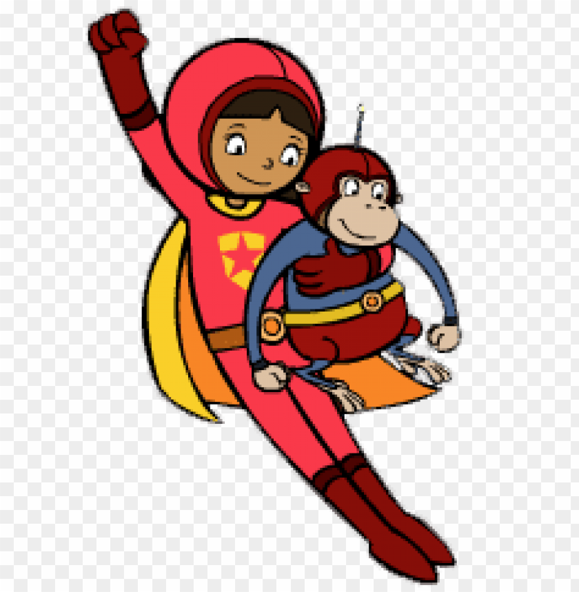 at the movies, cartoons, wordgirl, wordgirl flying up with captain huggy face, 