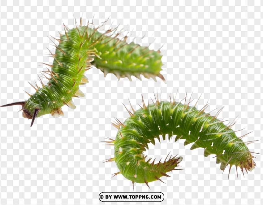 Curved Green Spiky Worm PNG Transparent Background