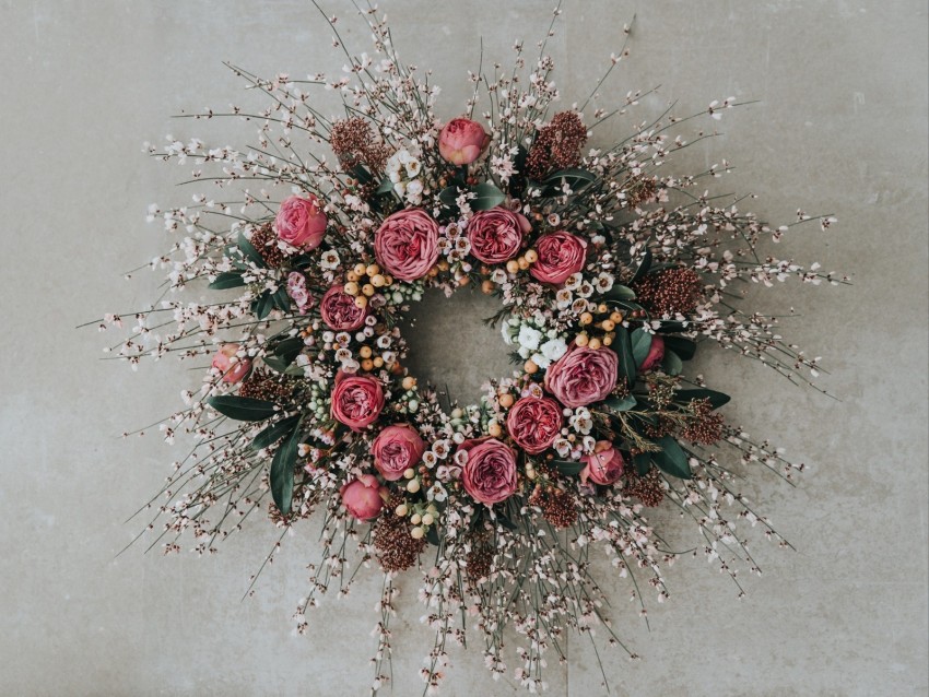 wreath, roses, flowers, composition, decoration
