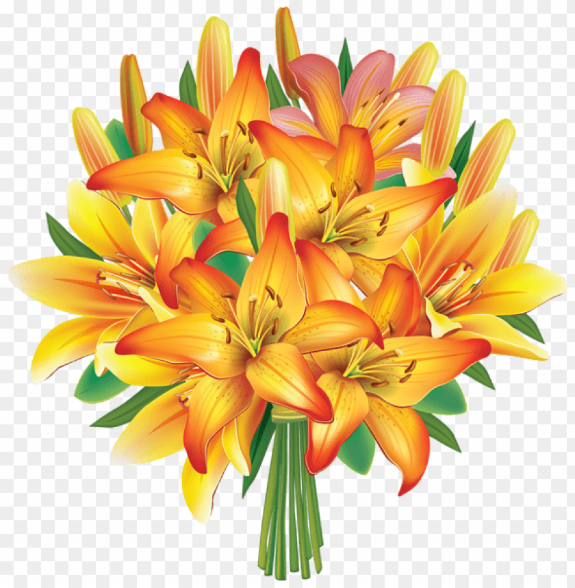 PNG image of yellow lilies flowers bouquet with a clear background - Image ID 45640