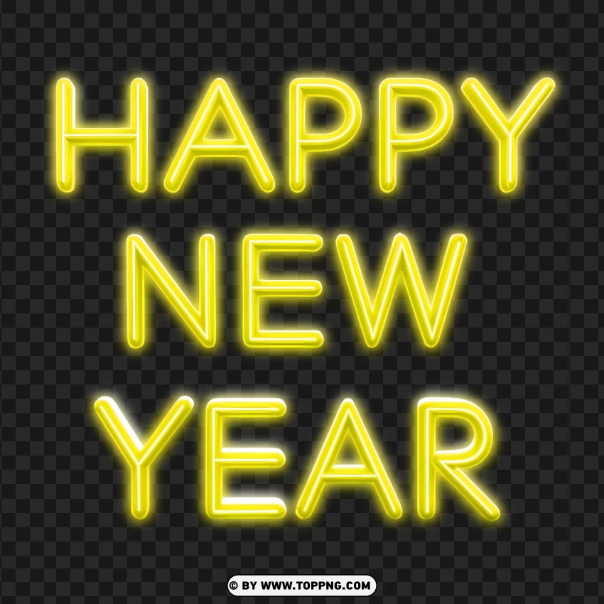 Yellow Neon Happy New Year Lettering Design PNG Transparent Background