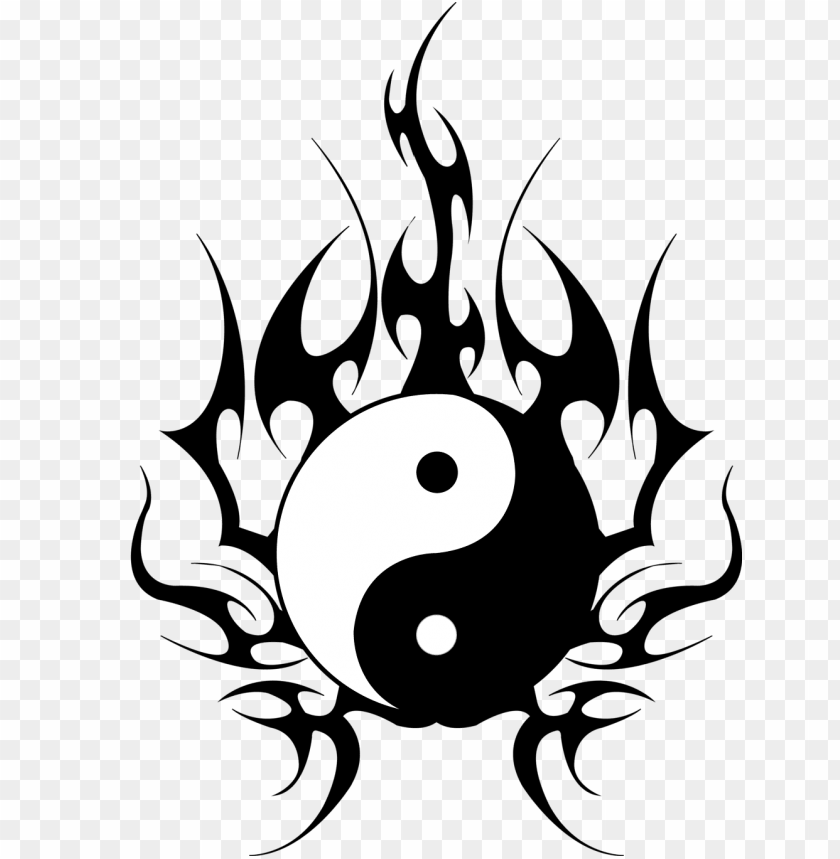 miscellaneous, tattoos, ying yang tattoo flames, 