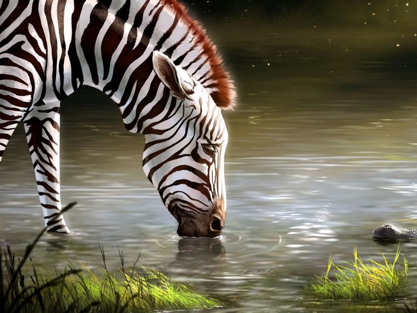 Zebra Lake Art Animal Wildlife Png - Free PNG Images