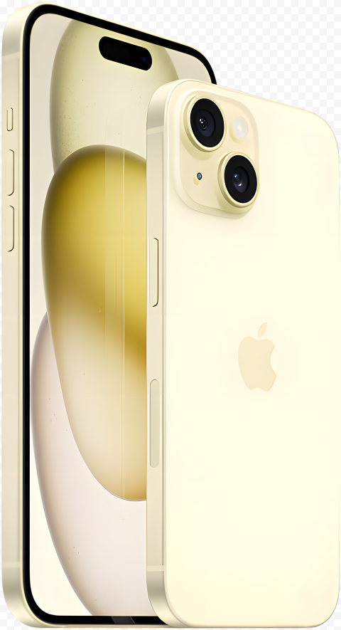 Front and Back Yellow Apple iPhone 15 PNG